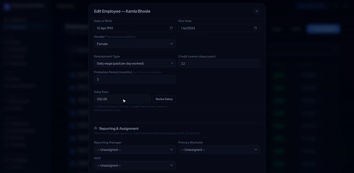 Set daily wage rates in BizlumoAI for a construction business