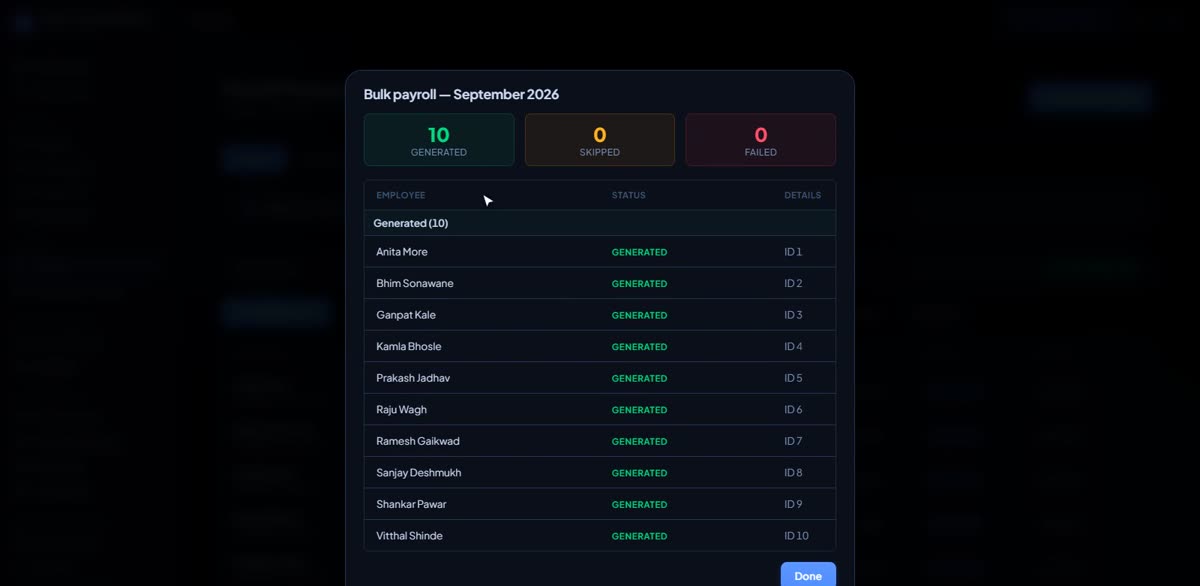 Run your first payroll in BizlumoAI for a construction business