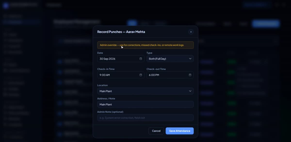 Log the first attendance in BizlumoAI for a factory