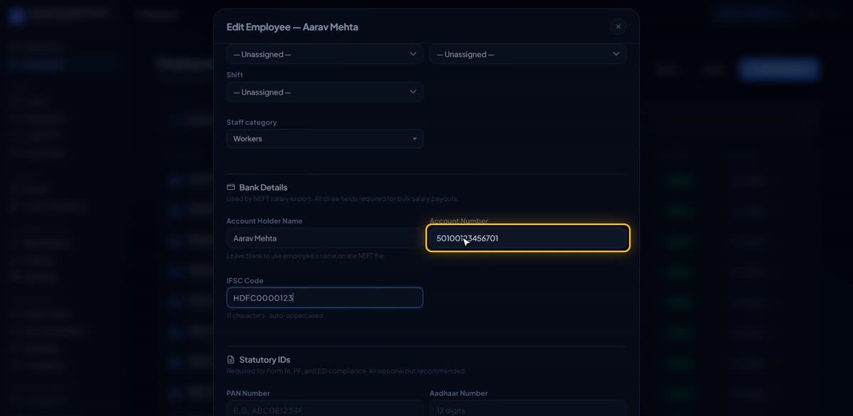 Add bank details in BizlumoAI for a factory