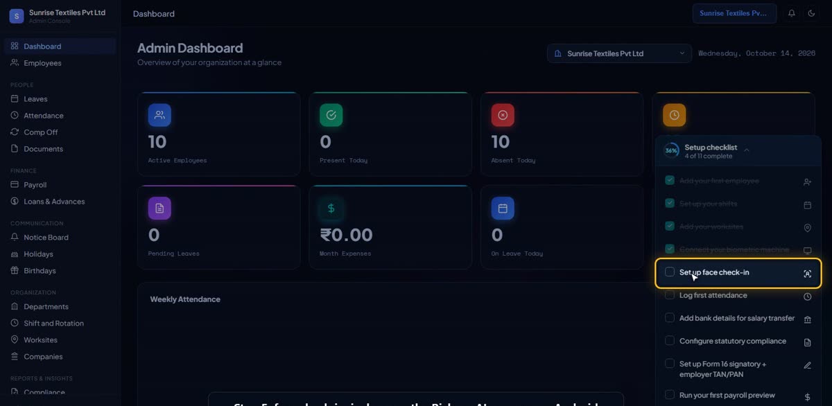 Set up face check-in in BizlumoAI for a factory