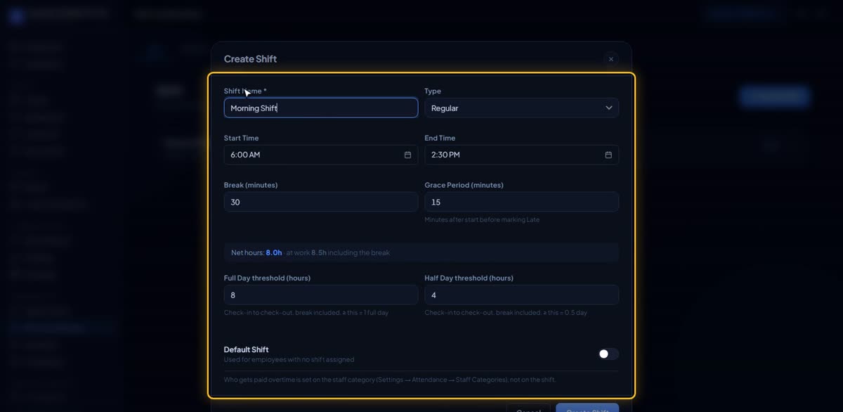 Set up your shifts in BizlumoAI for a factory