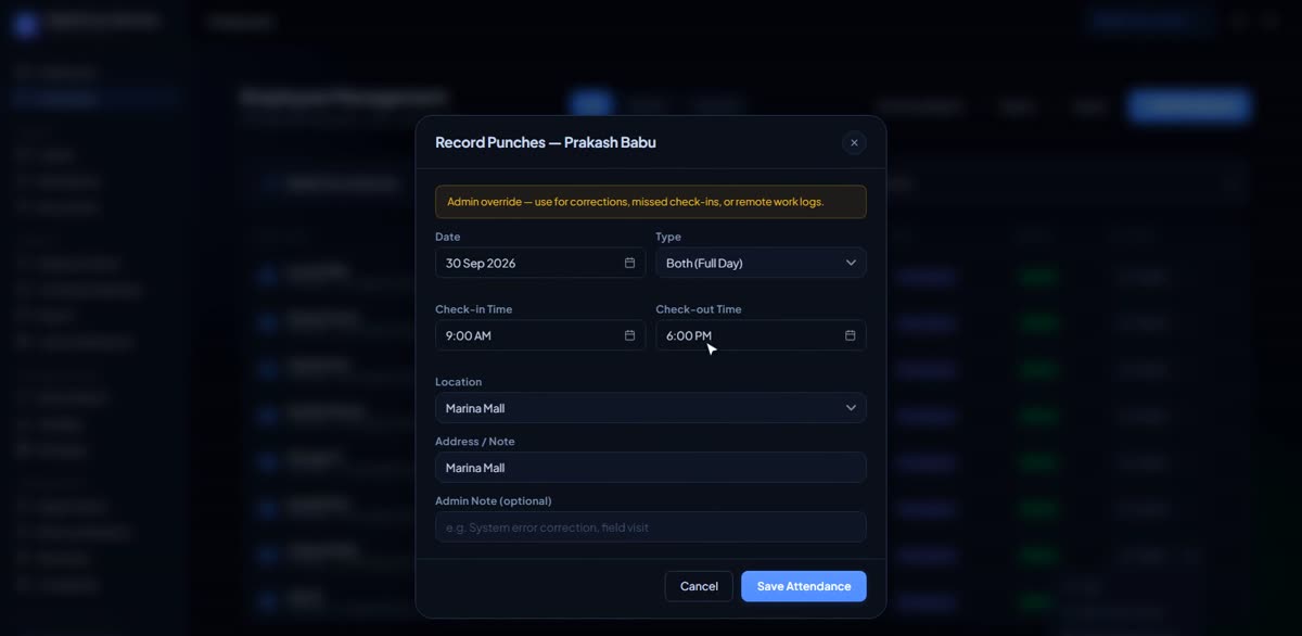 Log the first attendance in BizlumoAI for a field team
