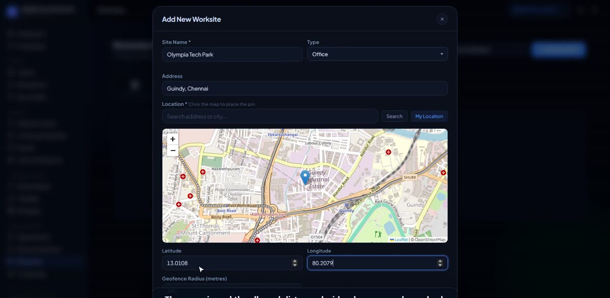 Add your work sites in BizlumoAI for a field team