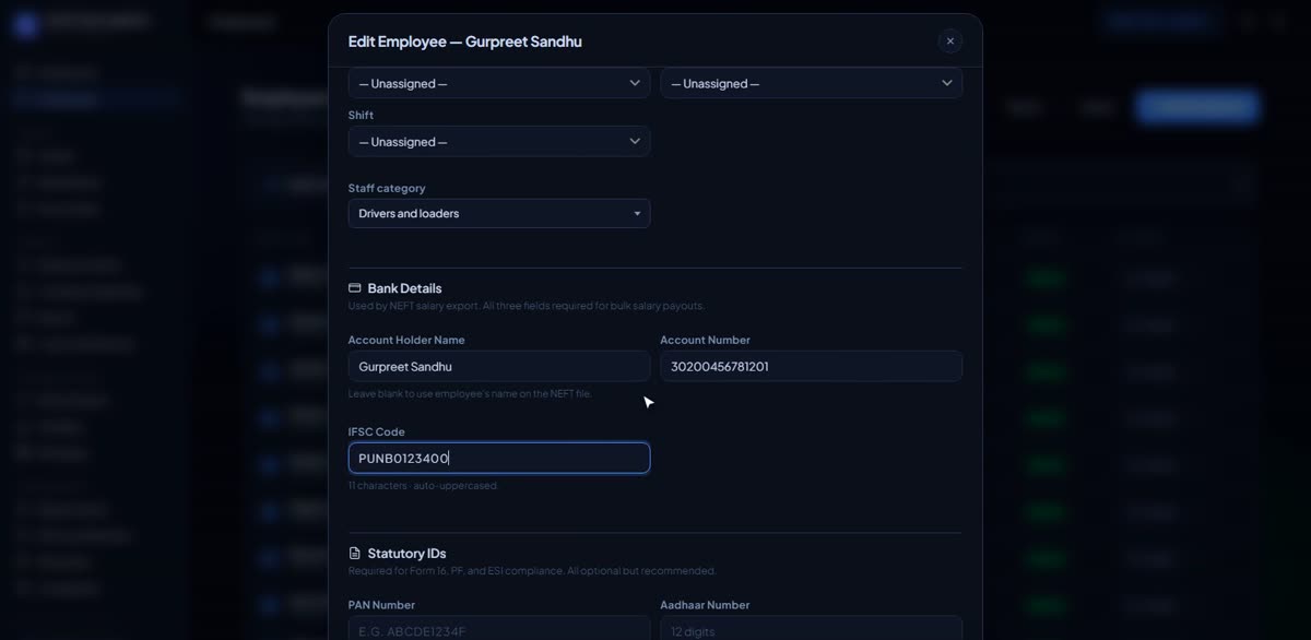 Add bank details in BizlumoAI for a logistics or transport business