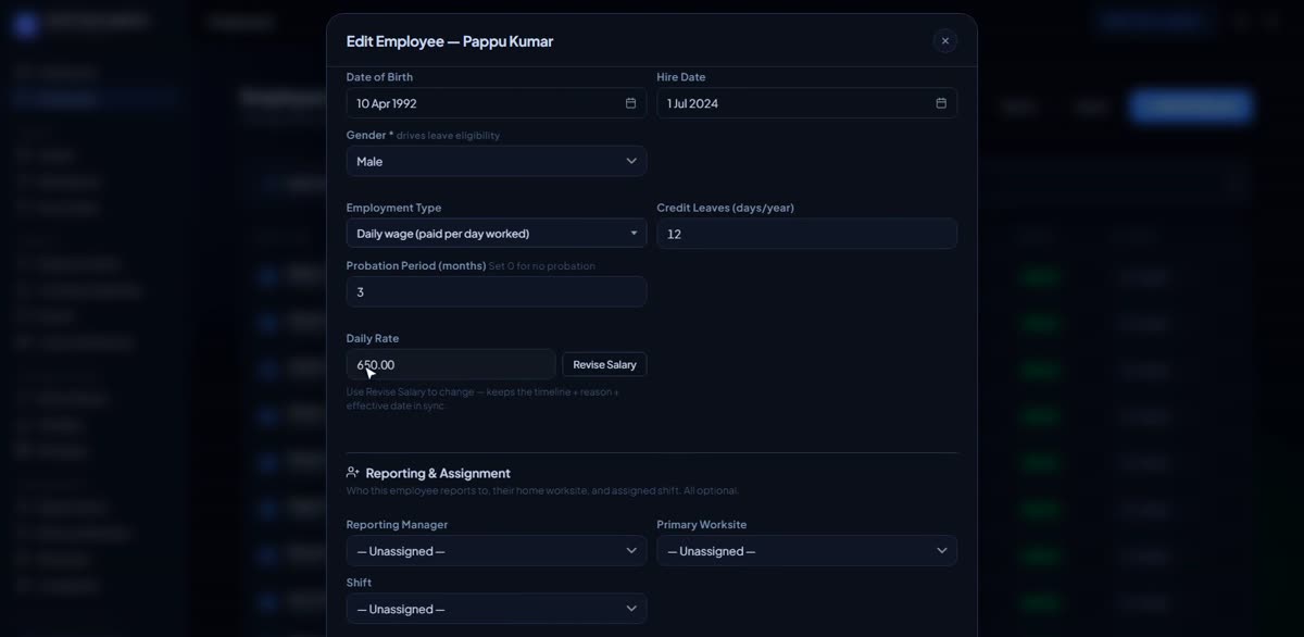 Set daily wage rates in BizlumoAI for a logistics or transport business