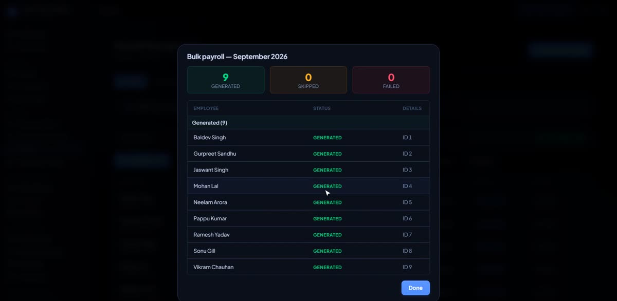 Run your first payroll in BizlumoAI for a logistics or transport business