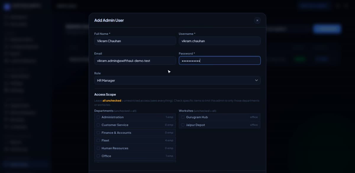Invite a teammate in BizlumoAI for a logistics or transport business