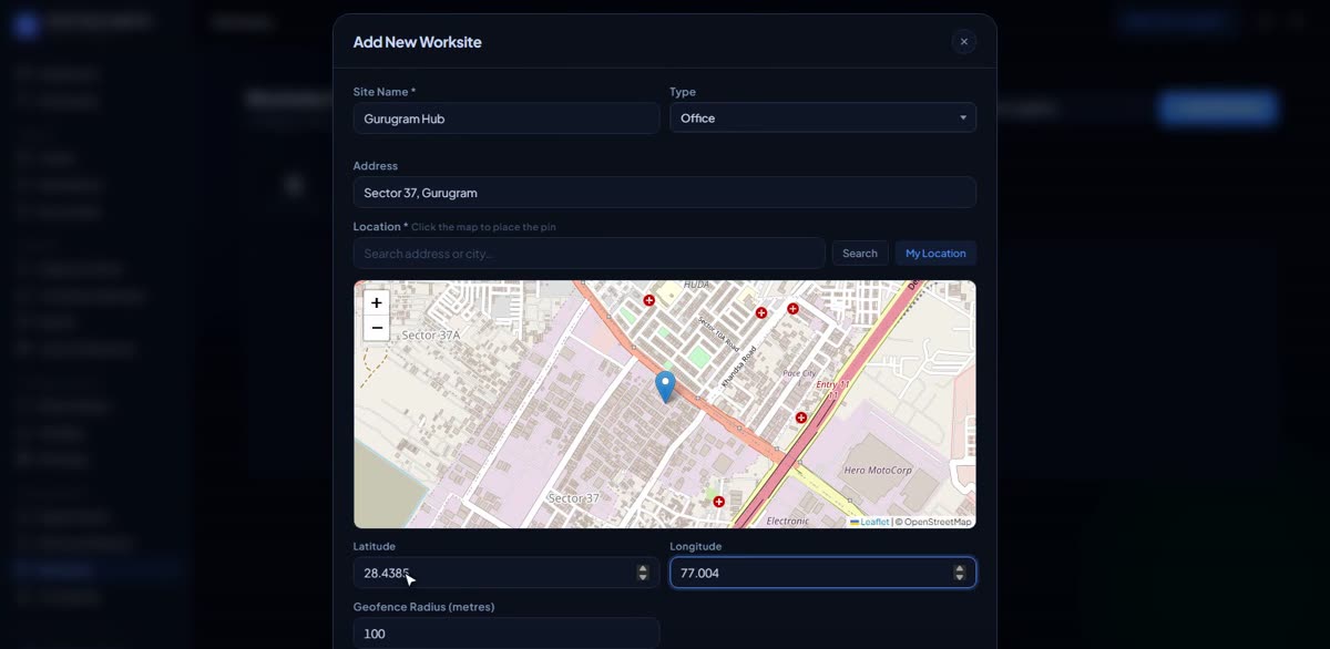 Add your work sites in BizlumoAI for a logistics or transport business