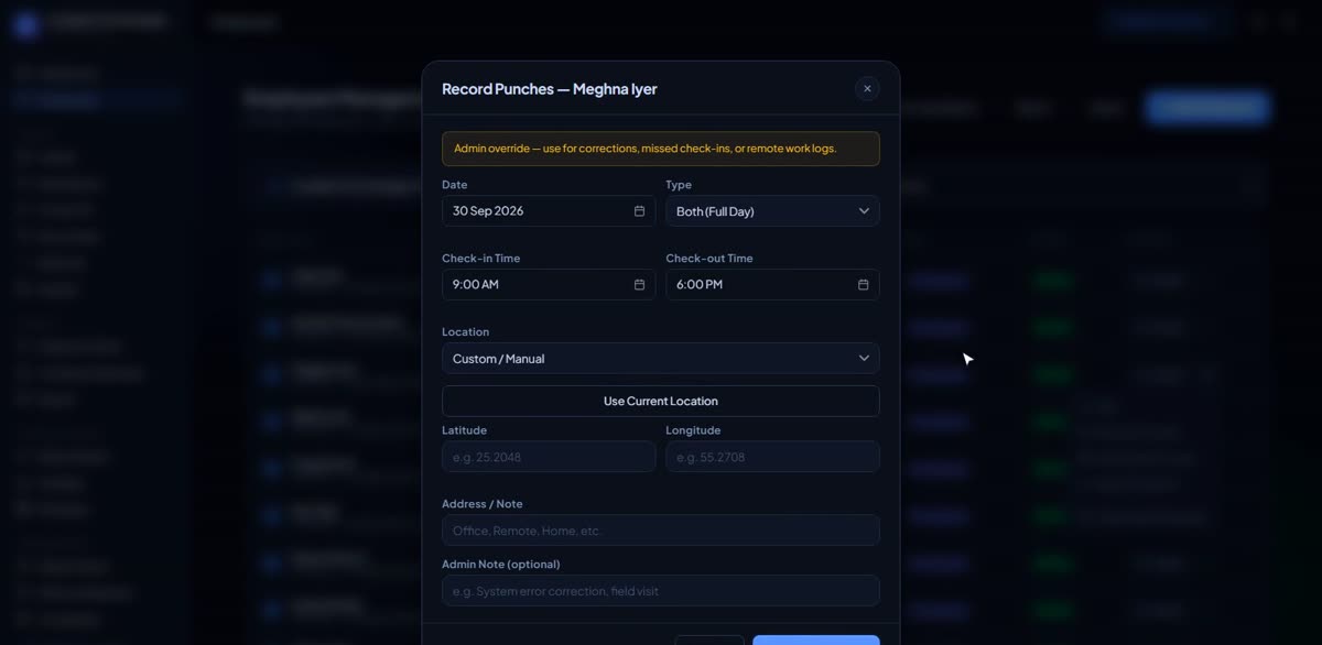Log the first attendance in BizlumoAI for a professional services firm