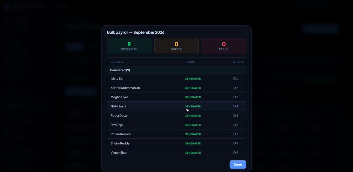 Run your first payroll in BizlumoAI for a professional services firm