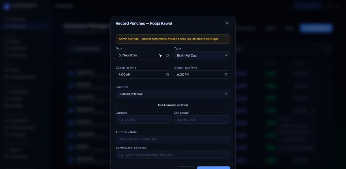 Log the first attendance in BizlumoAI for a shop or store