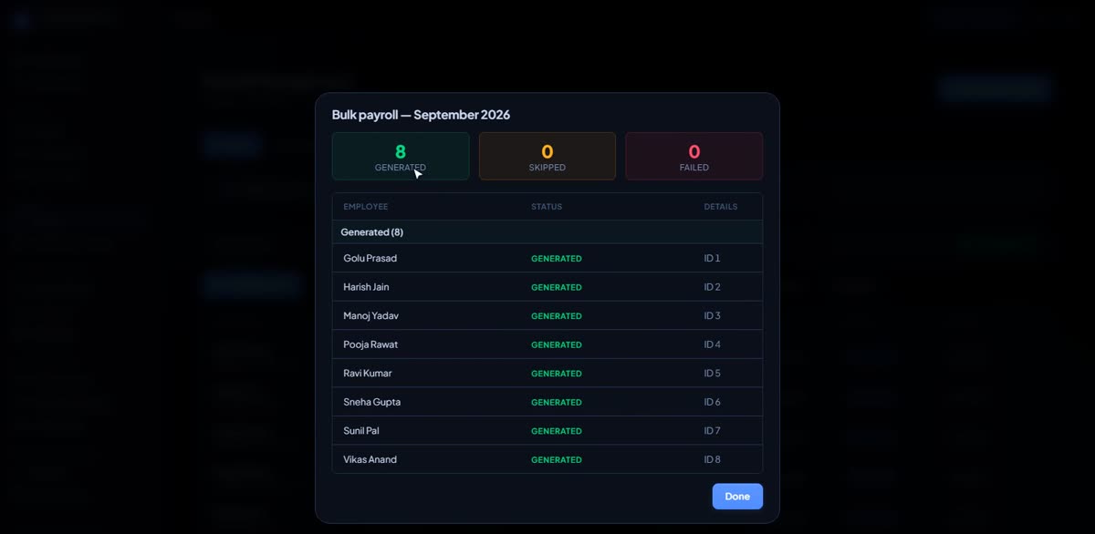 Run your first payroll in BizlumoAI for a shop or store
