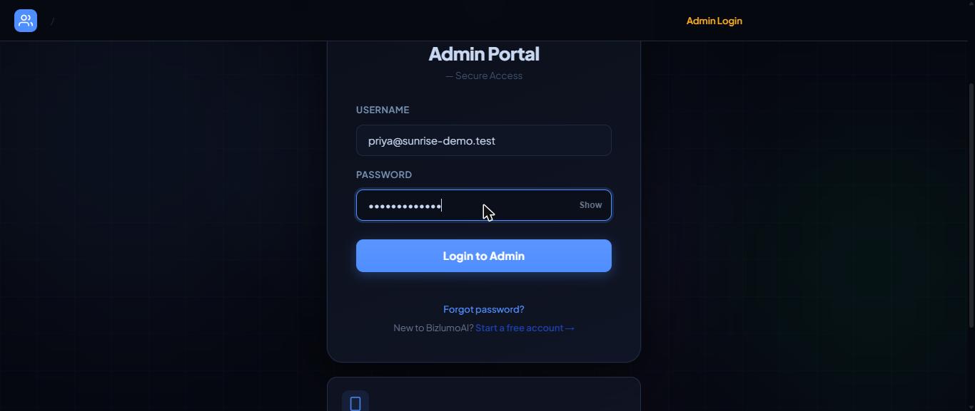 The Admin Portal login.