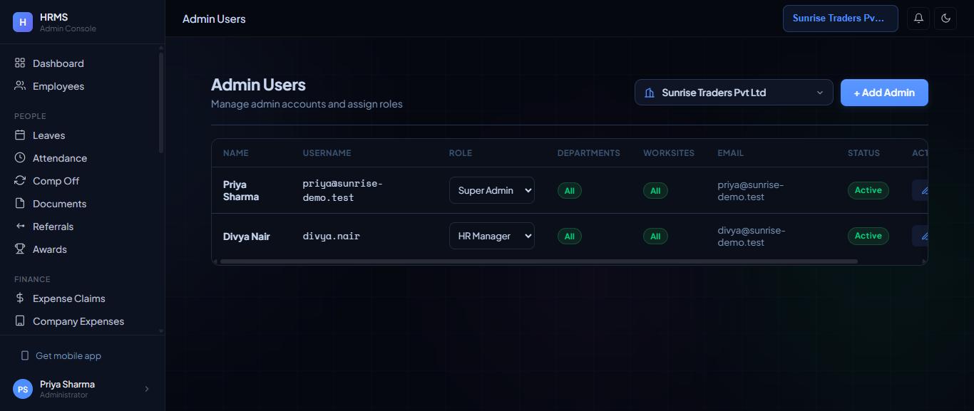 Admin Users list.