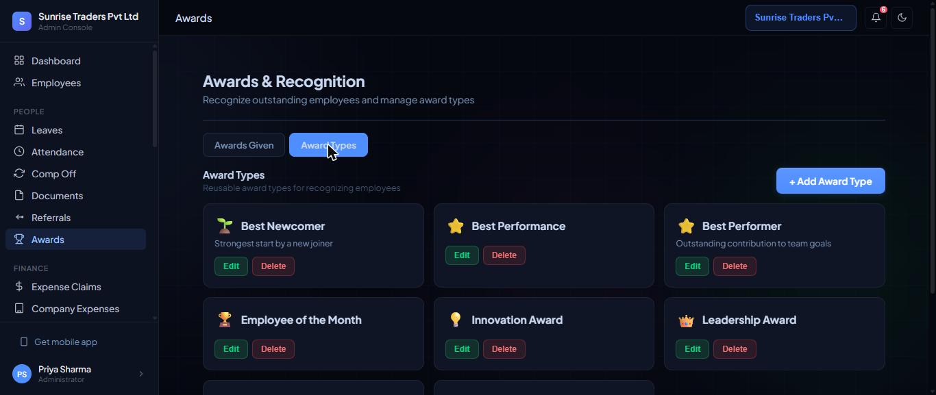 Award types.