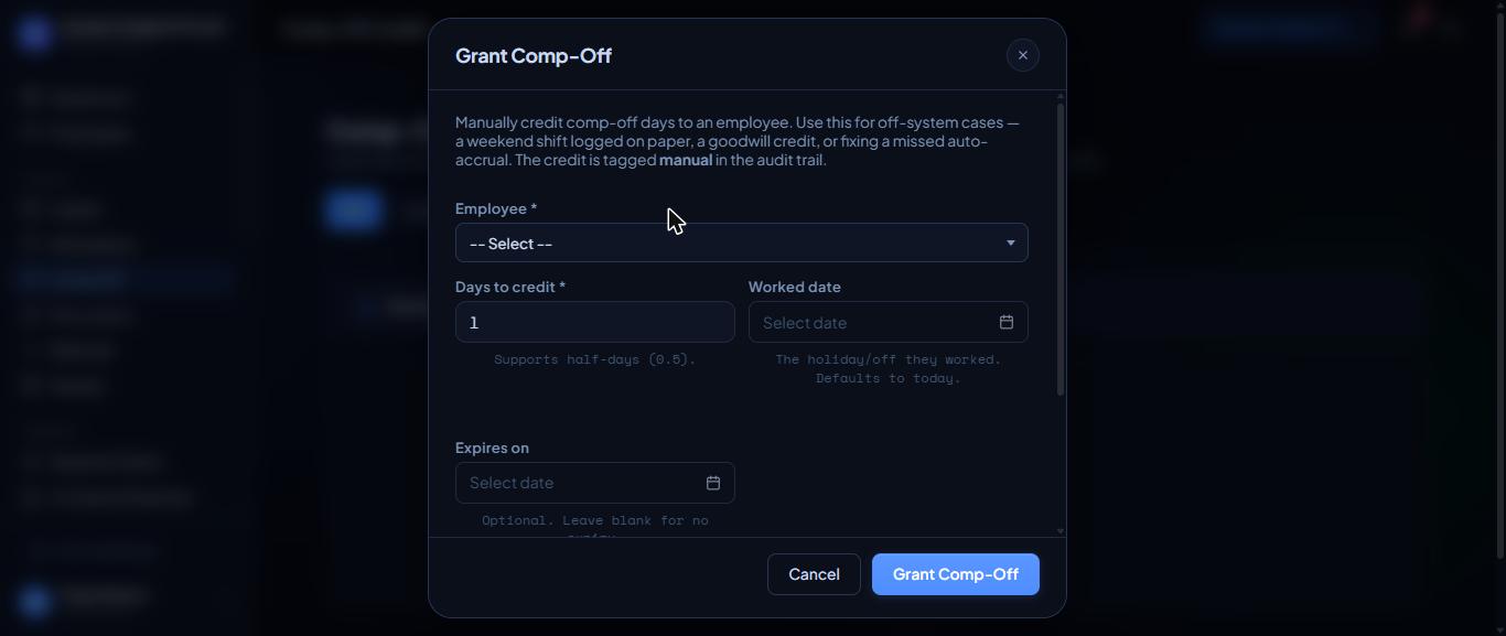 The Grant Comp-Off form.