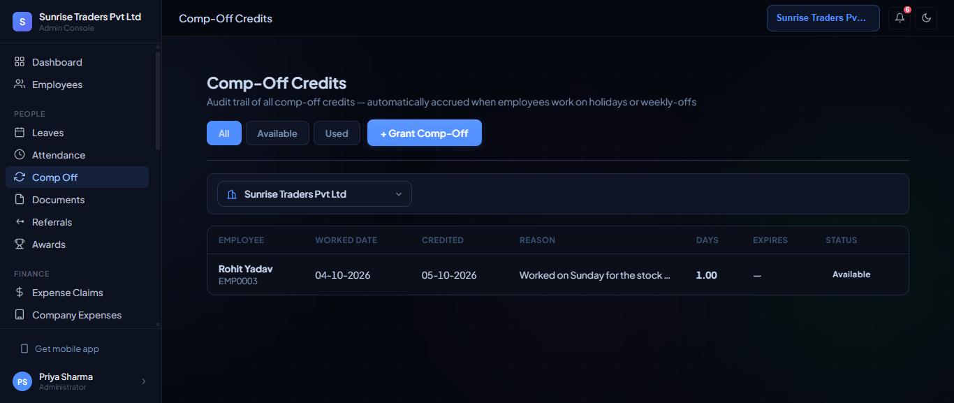 Comp-Off Credits.