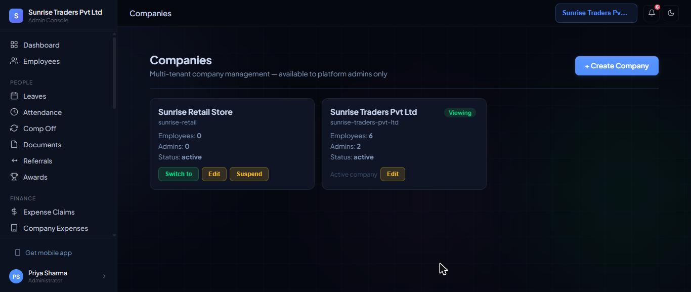 Both companies. Switch to moves you into the other one.