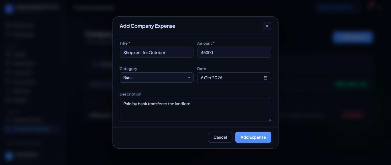 Adding a company expense.