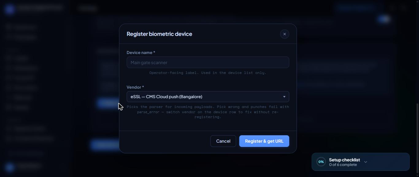 Registering a fingerprint machine.