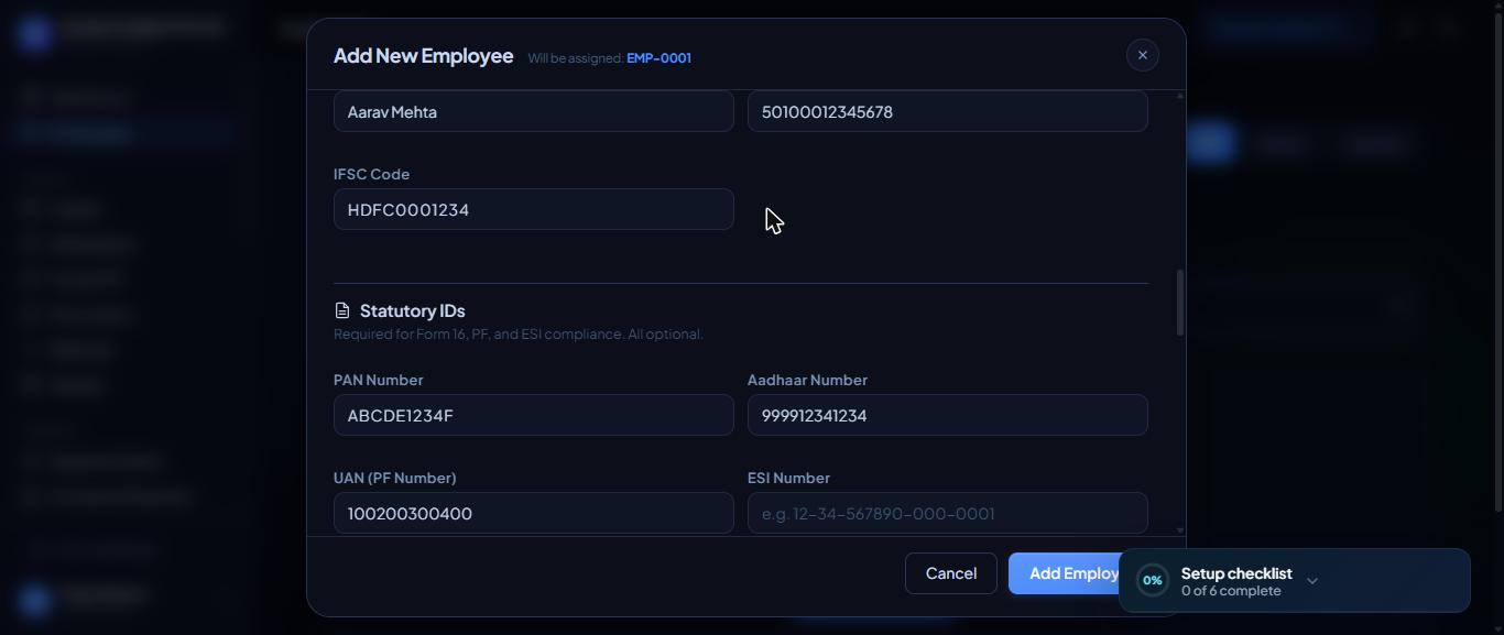 Bank details and ID numbers.
