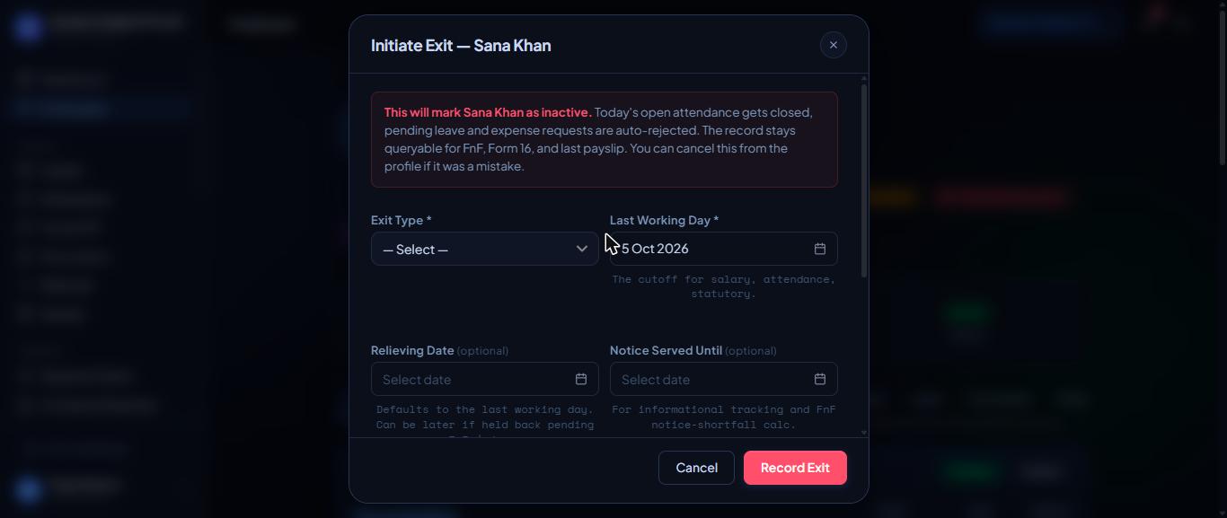 The Initiate Exit form.