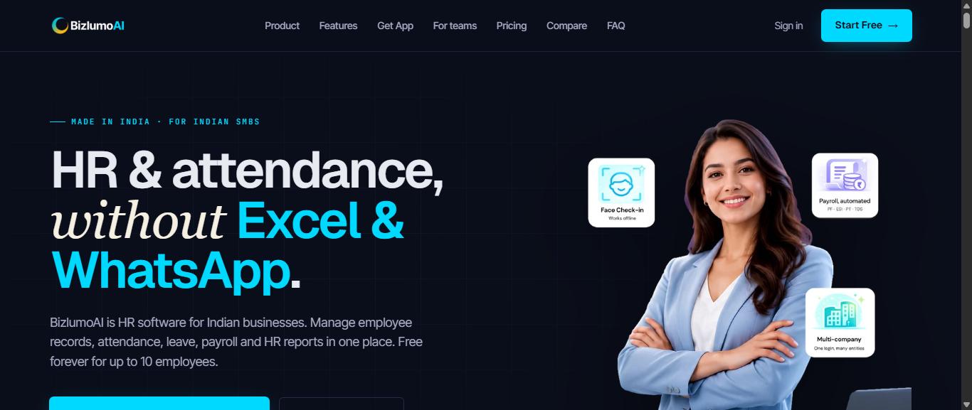 The website home page. Click Start Free to begin.