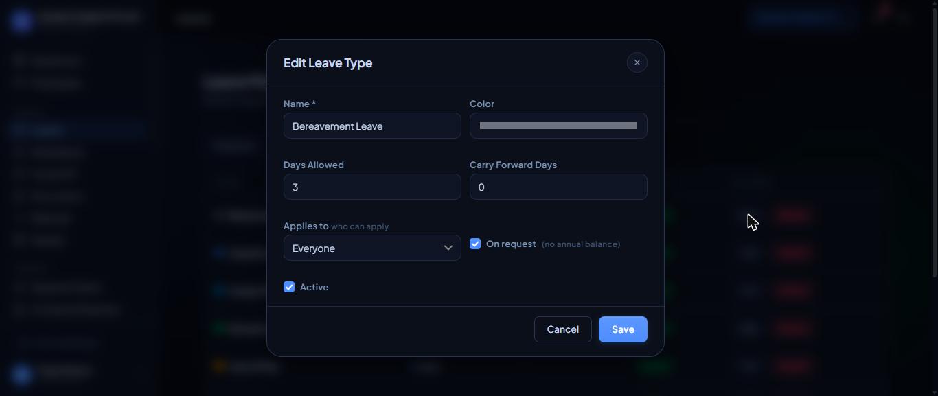 Editing a leave type.