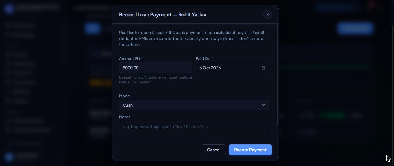Recording a cash payment.