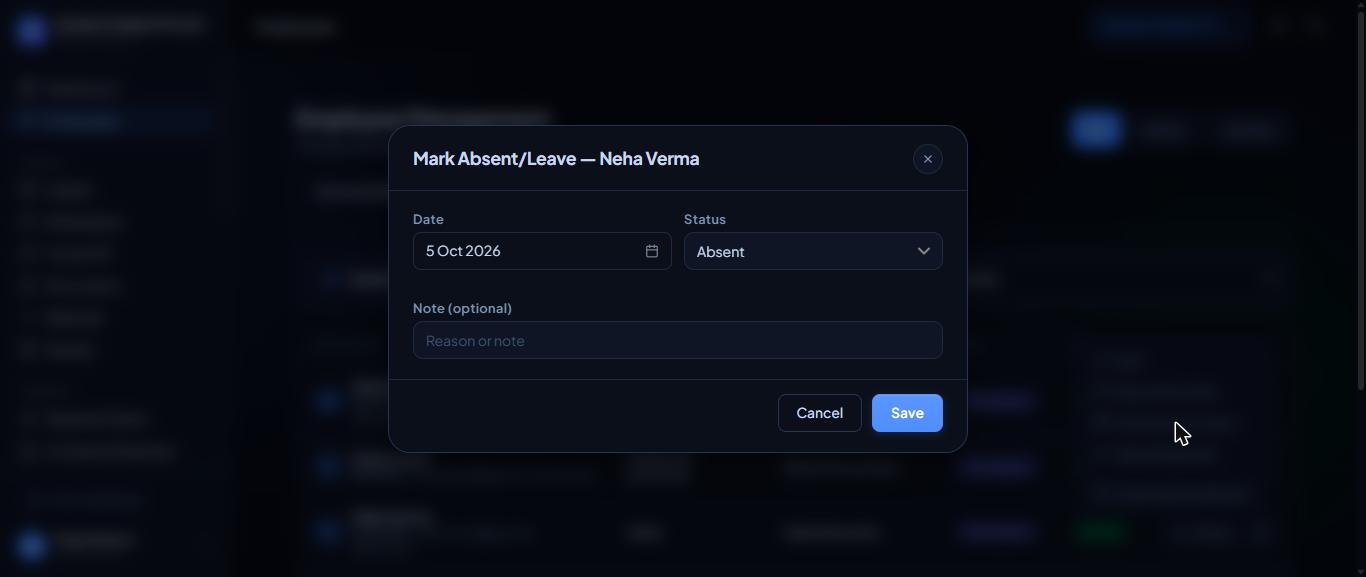 Mark Absent/Leave.