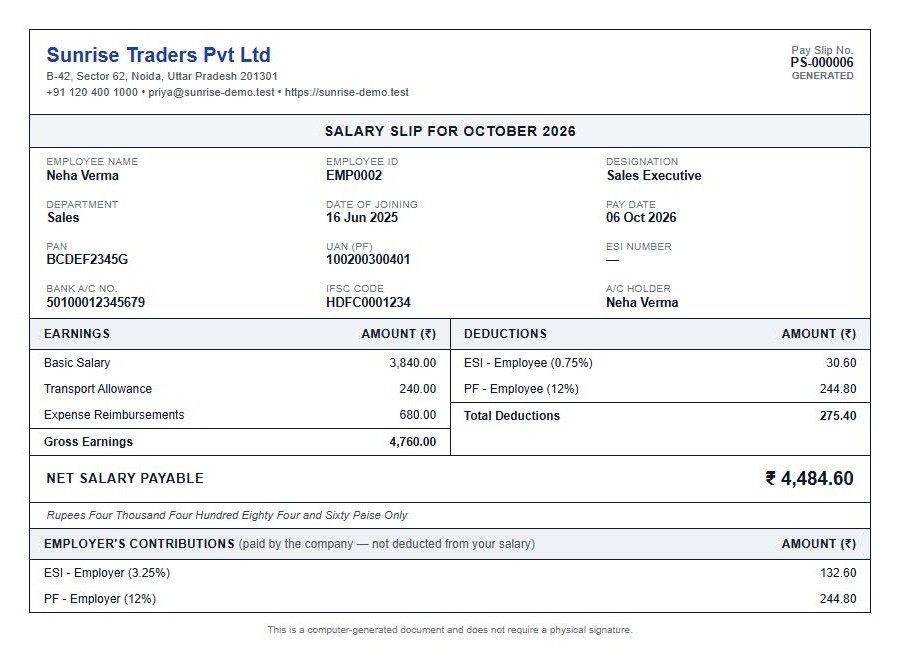 The full salary slip.