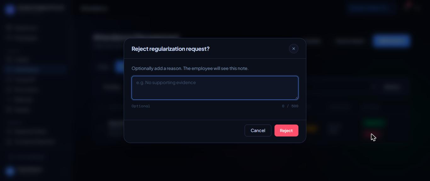 Rejecting, with a note the employee will see.