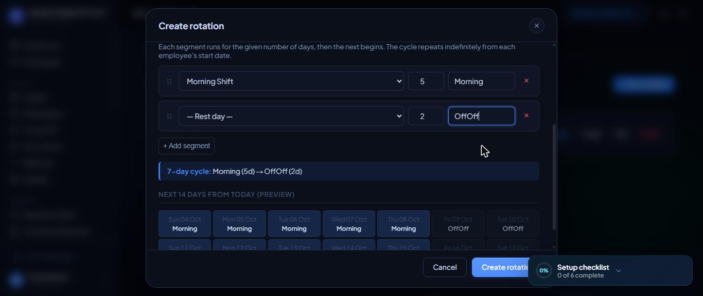 The 14-day preview updates as you edit the pattern.