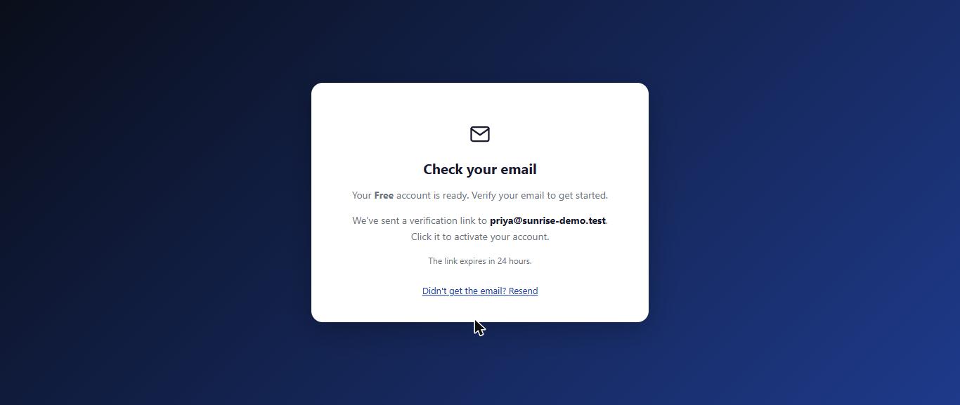 The Check your email screen.