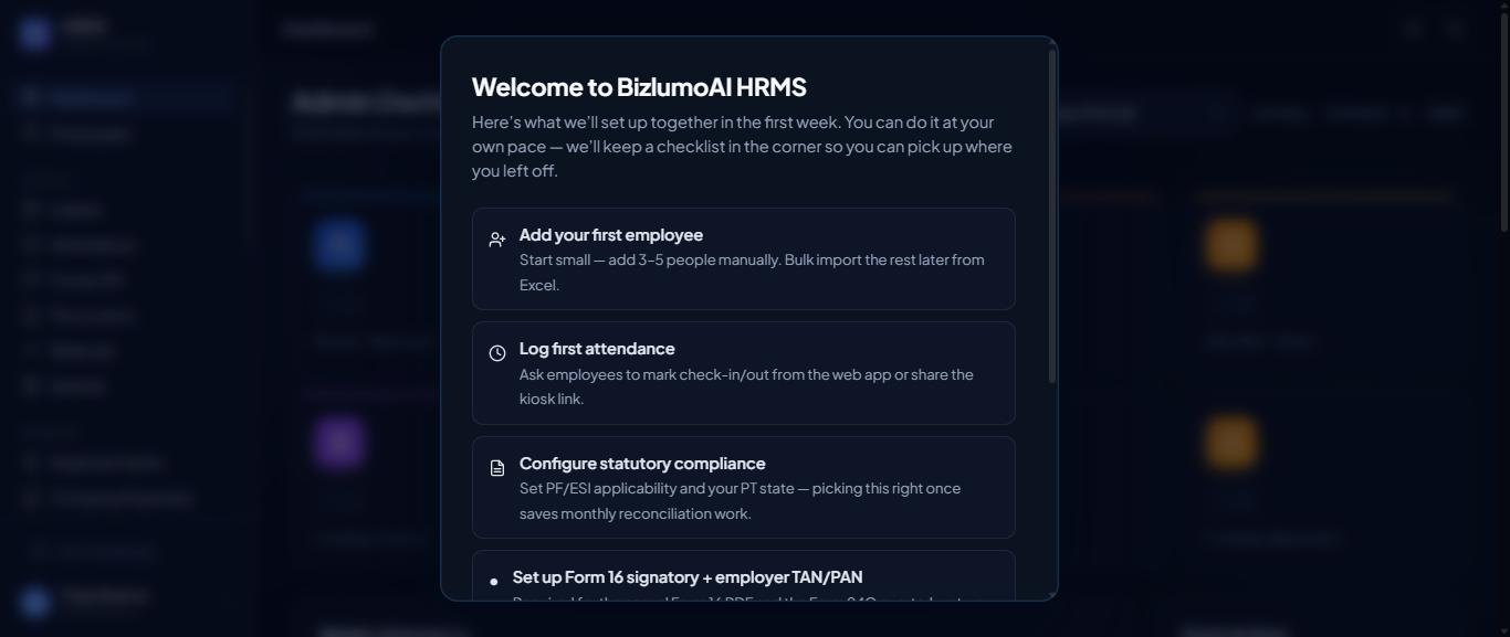 The welcome screen shown at first login.