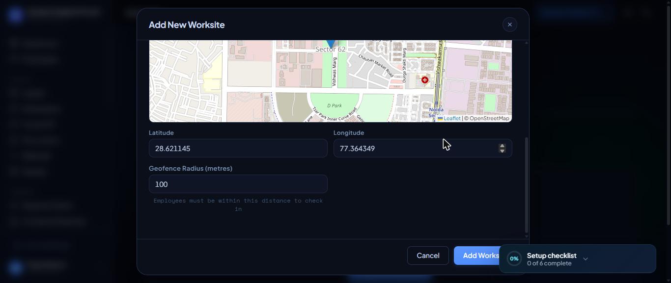 The map finds the place and fills in the position.